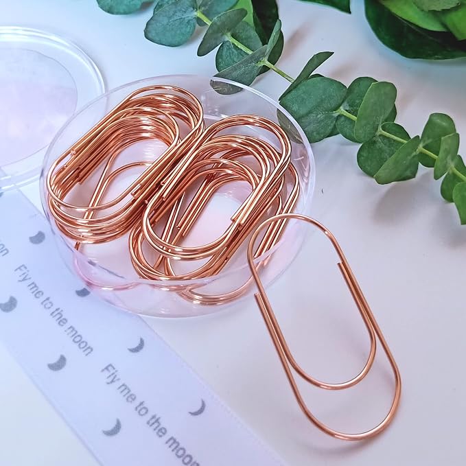 Jumbo Paper Clips, Wide Large Paper Clamps Rose Gold 2 inch 20pcs Durable and Rust Proof Paper Clips for Office, School, Home Supplies(Rose Gold)
