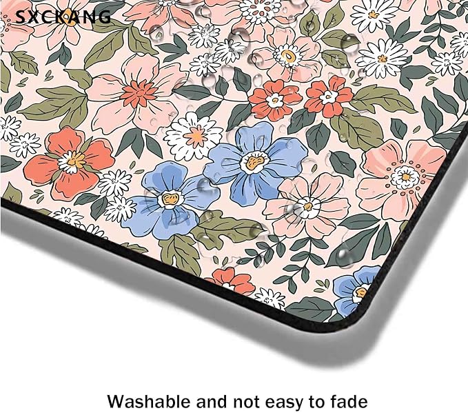 Moth Floral Mouse Pad, Green Leaf Flowers Mousepad, Boho Computer Small Cute Mouse Pad, Washable Cloth Non-Slip Rubber Base Mouse Mat for Office, Pink Blue