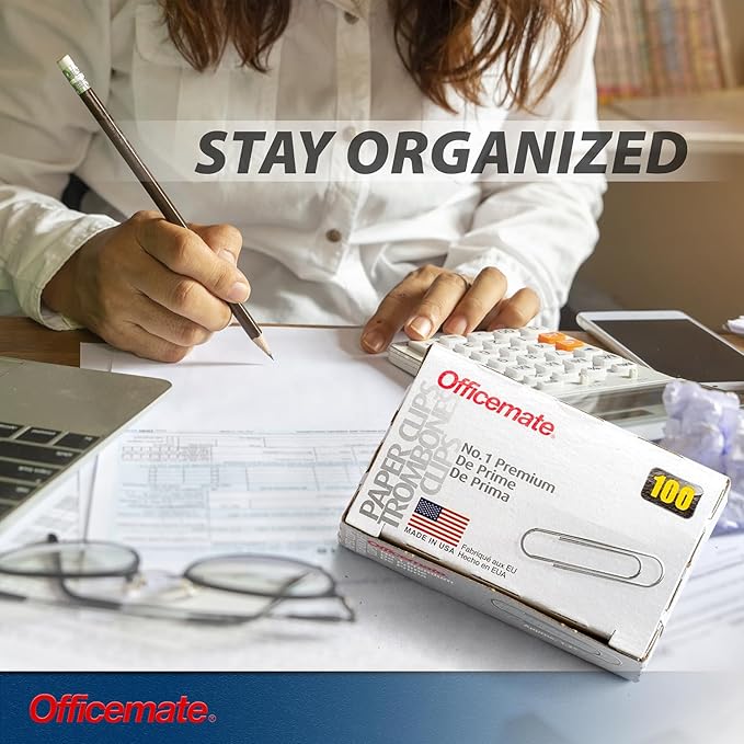 Officemate Premium #1 Paper Clips,2,000 Paper Clips (99916),Silver, 100 Count (Pack of 20)