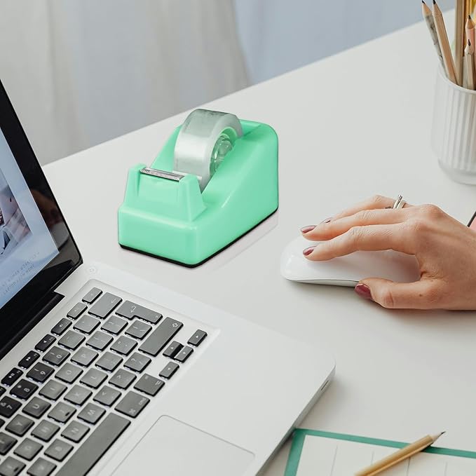 Desktop Tape Dispenser Green with Weighted Nonskid Base - Includes 6 Rolls of Transparent Tape (0.71 Inch x 1000 inches Each)