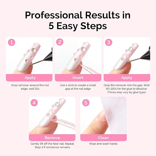 MelodySusie 6Pcs Nail Glue Remover for Press on Acetone Free 10ML | Fast Precise Gentle Removal Semi Nail Glue Gelly Gel Tabs Quick-dry Glue Nail polish (No Cured) Nail Strip