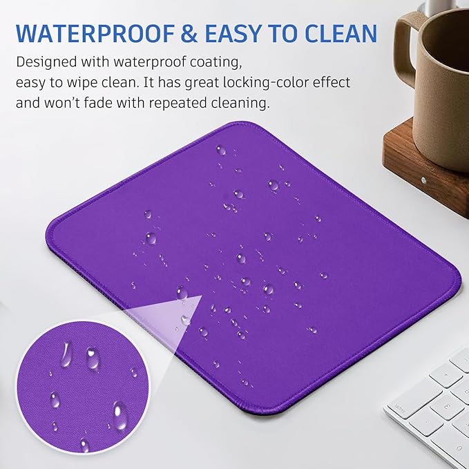 Purple Mouse Pad, Nice and Cute Mouse Pad, Splash-Proof Textured 10.2 x 8.2Inch, Stitched Edge Non-Slip Waterproof Rubber Mouse Pad