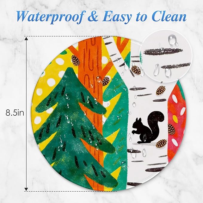 Round Mouse pad, high-end Texture, Sewn Edge Design, Anti-Slip Rubber Base. 8.6 x 8.6 inches (Pine Squirrel)