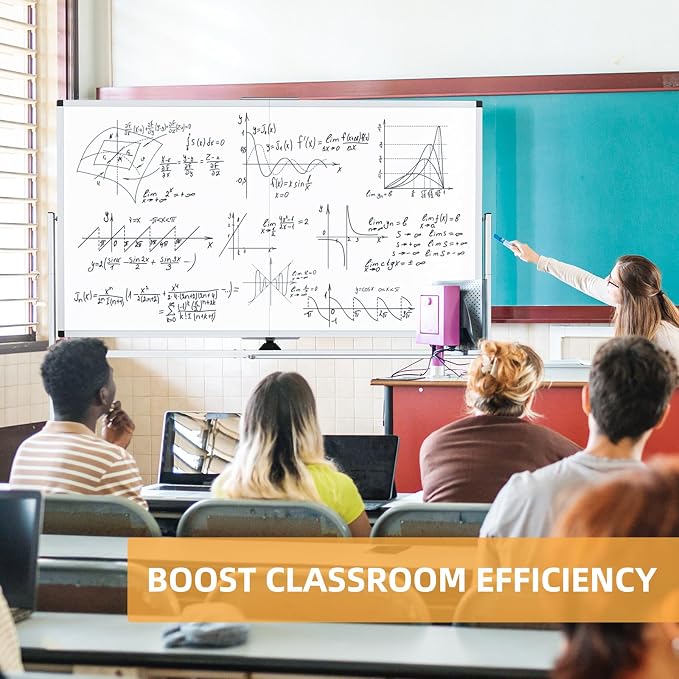 Rolling White Board on Wheels, 72" x 40" Dry Erase Whiteboard with Stand | Double-Sided Reversible, 6 x 3.33 ft, Standing Magnetic Whiteboard, Giant Mobile Board, Portable for Office School