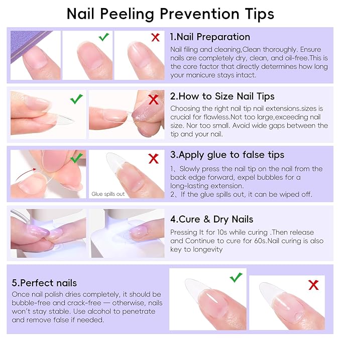 PEACECOLOR Gel Nail Kit, 240Pcs Short Medium Almond Nail Tips with U V Light 2PC Jelly Gel Polish Nail Glue Top Coat Stickers Rhinestones Easy Extension Set DIY Salon Gifts for Women