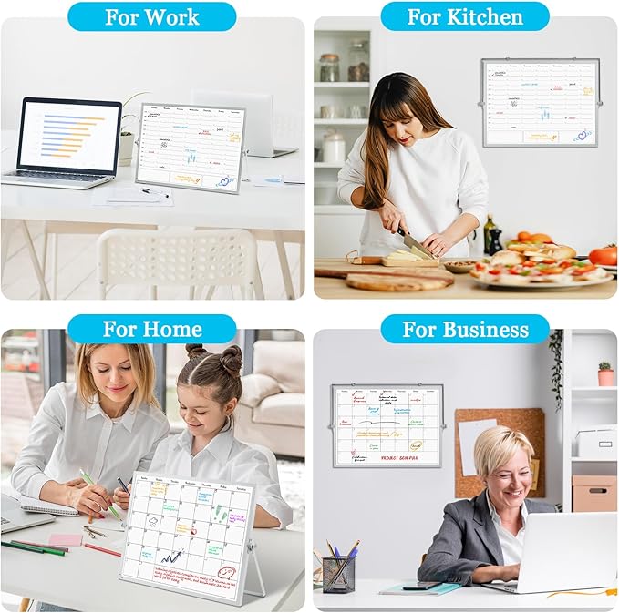 Desktop Whiteboard with Stand, 16"×12" Double-Sided Magnetic Dry Erase Calendar, Weekly Monthly Schedule with Time Slots, Portable for Home, Office, Planning, Memo, to Do List