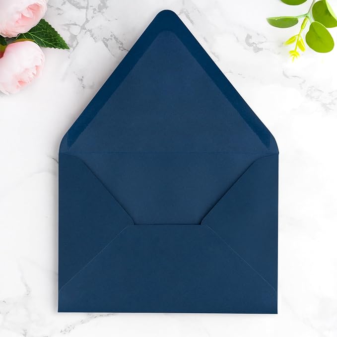 PONATIA 50 PCS/Pack A7 Envelopes, Euro Flap 5x7 Envelopes for Wedding Invitations, Greeting Cards, Acrylic Invitations, Photos, Postcards, Christmas Mailing 5.25 x 7.25 inches (Navy Blue)