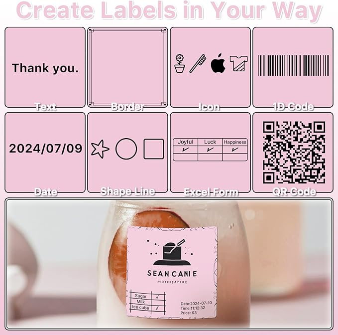 Square Thermal Label Stickers, 2"x2" (50.8mm x 50.8mm) Compatible with Multiple Thermal Printers Self-Adhesive Square Direct Strong Adhesive Thermal Labels, Pink, 500 Sheets/Roll