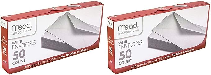 Mead #10 Envelopes,Letter Size,4-1/8" x 9-1/2",Gummed Closure,White All-Purpose for Home & Office Mail,(75050),(Pack of 100)