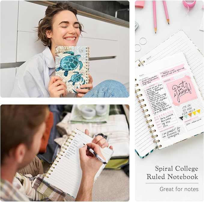 Lined Spiral Journal Notebook for Work A5, 160 Pages, Turtle | College Ruled Spiral Journal for Women, Hardcover with Elegant Design for Note-Taking, 5.5 * 8.25 inch