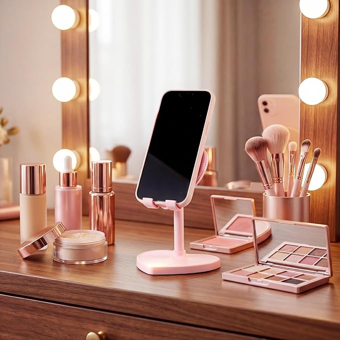 Kathfly 2 Pack Cute Phone Stand, Adjustable Heart Phone Stand for Desk, Kawaii Holder Desk Accessories Heart Gifts Favor for Girl Women