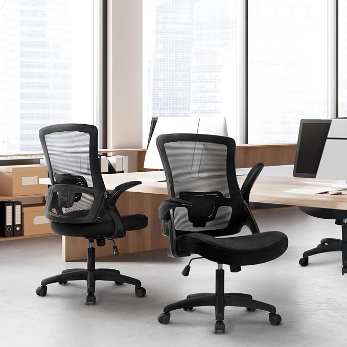 NEO CHAIR Office Desk Chair High Back Mesh Chair Adjustable Lumbar, Black | Ergonomic High-Back Design with Breathable Mesh, Flip-Up Armrests, Comfortable Support for Home office or Computer Work