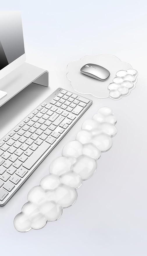 Mouse Pad with Wrist Rest, Soft Cloud Gel Keyboard Mouse Pad Set with Hand Wrist Support, Cute Non Slip Office Desk Accessories for Comfort/Pain Relief/Computer/Laptop (2Pc Clear Cloud)