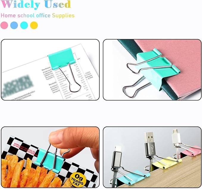 Binder Clips 1 Inch Colorful 48 PCS, Capacity 0.47 Inch, Binder Clips 25mm 1 Inch for Teacher School Office and Business