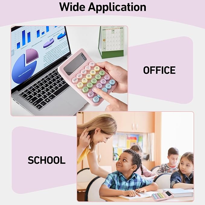 Electronic Calculator,12 Digits Large LCD Display Small Desktop Calculators,Pink Basic with Big Buttons,Easy to Press Mechanical Switch Calculator,4 Function Office Supplies for Home and School (Pink)