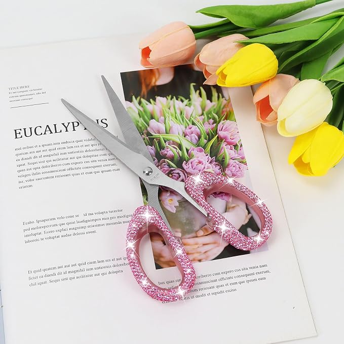 MultiBey 7.7" Rhinestone Cute Scissors, Pink | Cute Sparkly Rhinestone Scissors with Stainless Steel Blades | Aesthetic Craft Shears for Scrapbooking, Journaling & Office