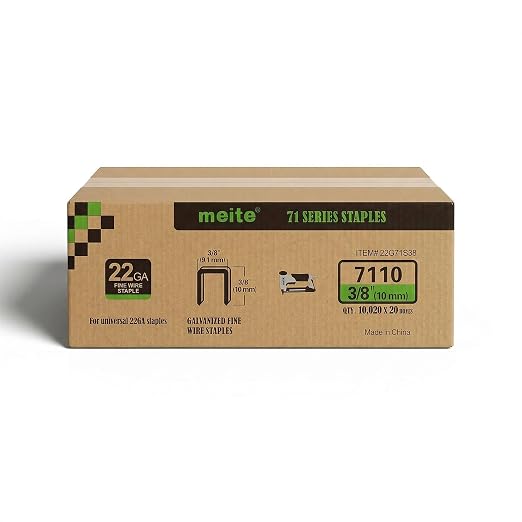 meite 22 Gauge 71 Type 3/8" Crown Wide 3/8" Leg Length Galvanized Staples for Upholstery Stapler, 10,020 Counts/Box (1 Case - 20 Boxes)