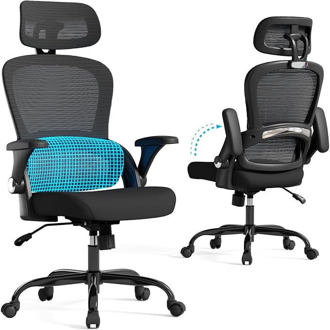 TRALT Office Chair - Ergonomic Desk Chair with Headrest Support for Adults | Home Office Desk Chair with Lumbar Support - Ergonomic Mesh Chairs 330 lb Wide Seat with Headrest, Comfy Desk Chair(Black)