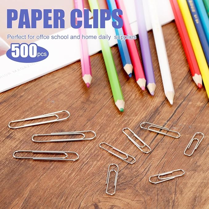 Paper Clips, 500 Pcs Assorted Sizes, Premium Silver Rustproof Metal Paperclips, Large Medium Small, Office School Home Document Organizing