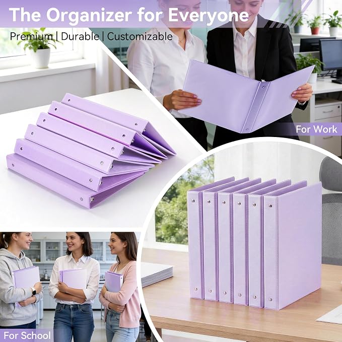 SUIN 1 Inch 3 Ring Binder, Clear 1'' View Presentation Binders with 2 Pockets, Fits 8.5 x 11 Letter Size, Durable Polypropylene, Non-Stick & PVC-Free for School, Office & Home (Brushed Lavender)