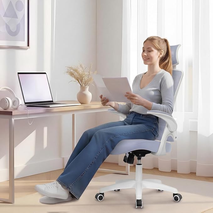 NEO CHAIR Office Desk Chair with Ergonomic High Back Mesh Headrest, Purple | Adjustable Headrest and Lumbar Support with Flip-Up Armrests Designed for Extended Sitting Comfort While Saving Space