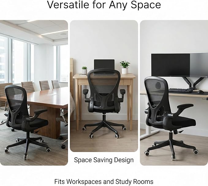 Monhey Ergonomic Office Chair, Adjustable Lumbar, Black | Breathable Mesh, Warm Taupe,Flip-up Arms, Height Adjustable, Rocking Swivel, Home Office