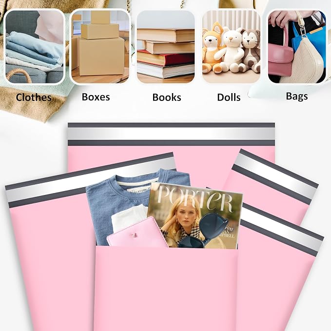 UCGOU 60 Pack Not Padded Light Pink Poly Mailer Variety Pack, 6x9 Inch & 9x12 Inch & 10x13 Inch & 12x15.5 Inch & 14.5x19 Inch Mailing Bag, Self-sealing Adhesive Mailer Assorted Size for Small Business