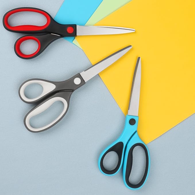 Left Handed Scissors, 8.5 Inch Multi-Purpose Premium General Purpose Shears, Sharp Stainless Steel Blades for Cutting in Schools, Offices, Household Items, Set of 3