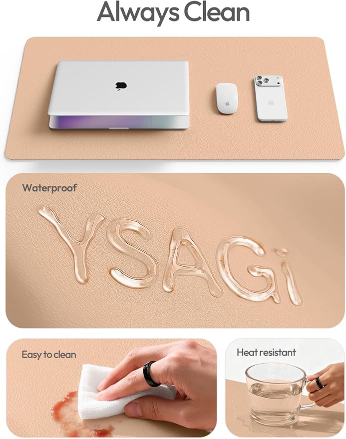 YSAGi Leather Desk Protector, Office Mat, Large Mouse Mat, Non-Slip PU Leather Blotter, Laptop Desk Pad, Waterproof Writing Pad for Office and Home (Latte, 31.5" x 15.8")