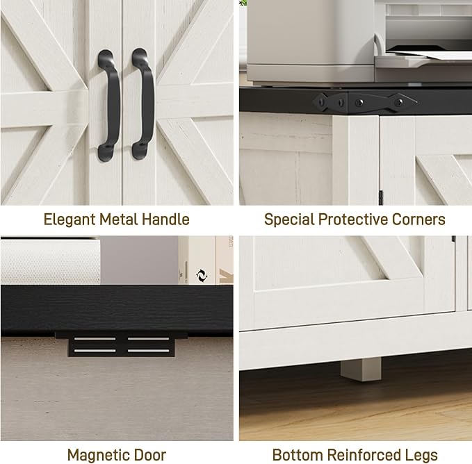 Farmhouse File Cabinet with Doors, Lateral Filing Cabinet, White and Black | Filing Cabinet with 3 Drawers for Letter/A4 Size Hanging Files, Wooden Storage with Adjustable Shelves for Home Office