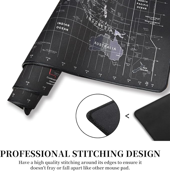 World Map Large Gaming Mouse Pad Extended XXL(900x400X3MM) Mouse Mat Long Desk Pad with Stitched Edges for Keyboard Home Office Gaming Work Big Desk Pad