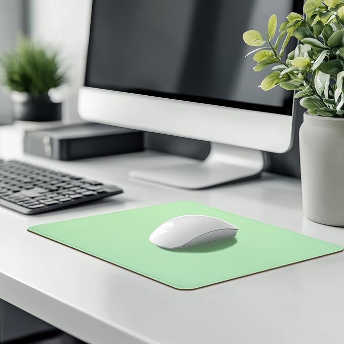 PU Leather Mouse Pad With Stitched Edge, Micro-Fiber Base, Non-Slip Waterproof for Computers, Laptop, 8x11 Inch (Natural Green)