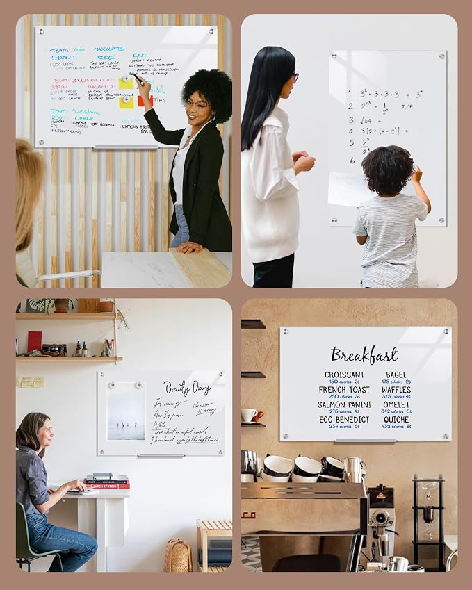 Mifuro Magnetic Glass Whiteboard,36"x24" Wall Mounted Frameless Dry Erase Board for Office, Home & School Ultra White