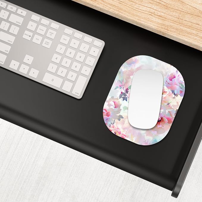 Small Mouse Pad, 6 x 7 Inch, Oval Mini Mouse Pad with Non-Slip Rubber Base for Laptop Wireless Mouse Keyboard Tray Mousepad, Floral Pattern
