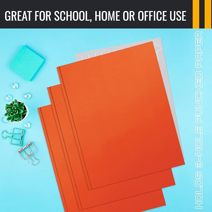 Better Office Products Orange Paper 2 Pocket Folders with Prongs, 50 Pack, Matte Texture, Letter Size Paper Folders, 50 Pack, with 3 Metal Prong Fastener Clips, Orange