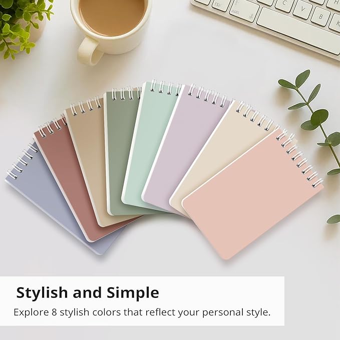 Taja Pocket Small Notebook 3" x 5", Set of 8 Mini Little Spiral Notebook, Nursing Notepad, Perfect for Work, School, Office, Nurse, Travel - Earthy Neutrals