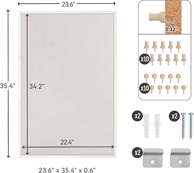SELEAD Double-Sided Linen and Cork Bulletin Board (36”x24”, Oatmeal White) | 2-in-1 Fabric Linen & Cork Pin Board, White Wood Frame Wall Decor Photo Display Vision Board for Home Family, Office, Kitchen
