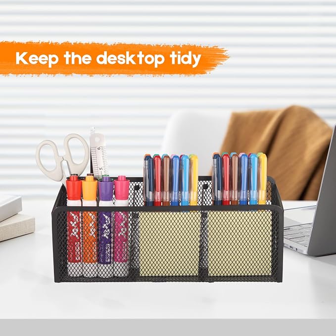 Magnetic Pencil Holder Whiteboard Pen Holder Locker Accessories (3-Slot*1) | Locker Organizer, Desk Organizer, Teacher Supplies, Mesh Basket, Strong Magnets, Black, For Fridge School Office Home