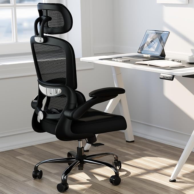TRALT Office Chair Ergonomic Desk Chair - Gaming Chair with Lumbar Support | 330 LBS Home Office Desk Chairs with Headrest, Reading Chair with Flip-up Armrests, Comfortable Computer Chairs (15, Black)