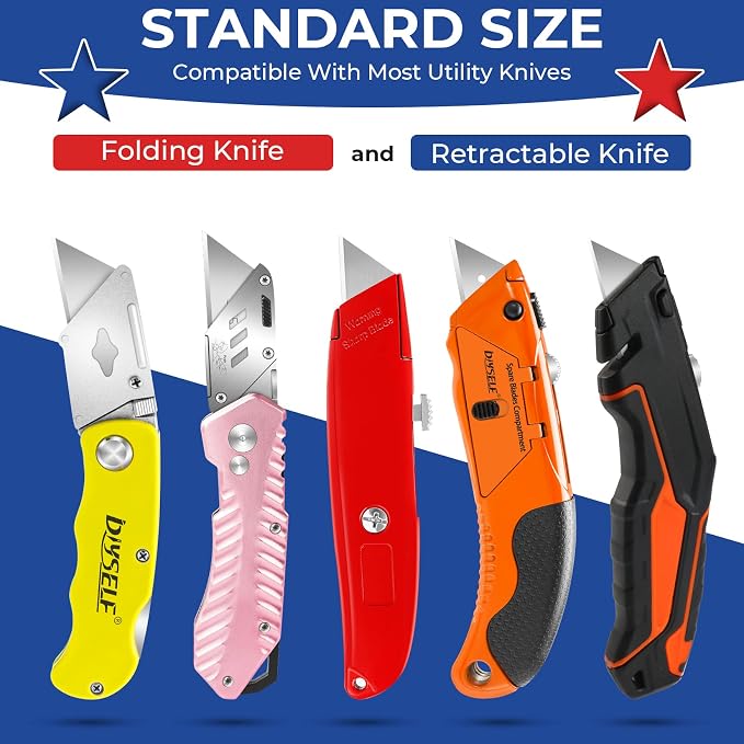 DIYSELF 300 Pack Utility Knife Blades, SK5 Box Cutter Blades with Dispenser | Heavy-Duty Utility Knife Blades Refills for Cardboard, Carpet and Leather, Razor Knife Blades for Vinyl, Rope and Packages