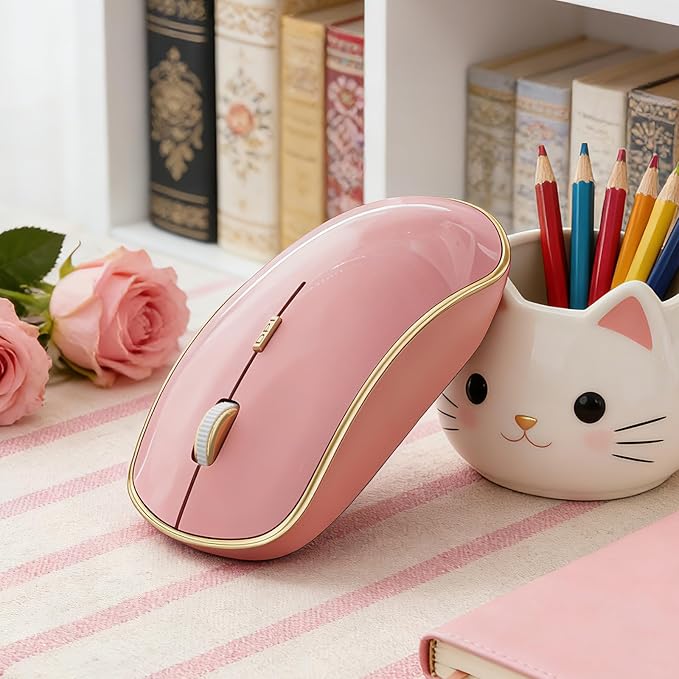 JOYACCESS Wireless Mouse for Laptop - Ultra Thin, Silent, 2400 DPI Portable Optical Mouse for Computer, MacBook, Windows, Chromebook, PC - Pink