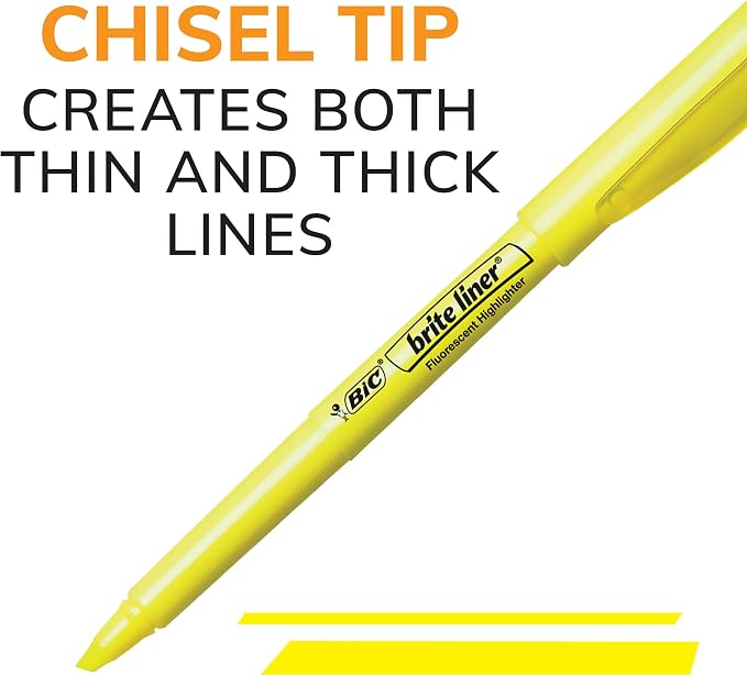 BIC Brite Liner Highlighters, Chisel Tip, 12-Count Pink Set for Organizing