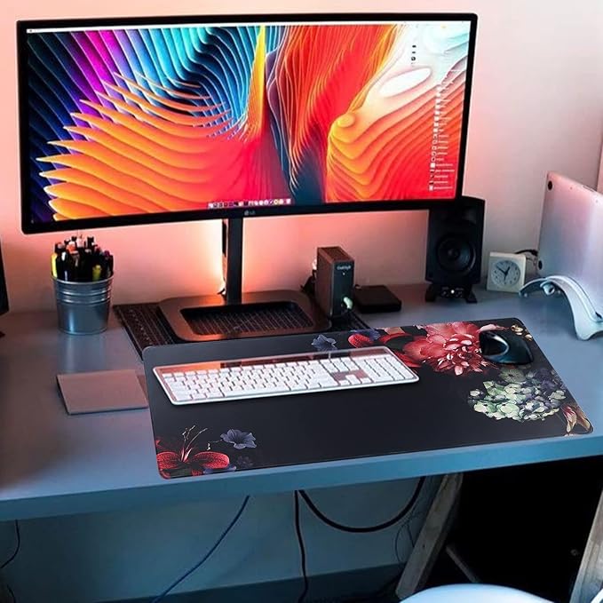 Gaming Mouse Pad,Large Mouse Pad Size 31.5x11.8 Thickness 0.12 inches,Premium-Textured Non-Slip & Waterproof Computer Mousepad with Stitched Edges for Gaming,Office & Home-80x30 Hua005