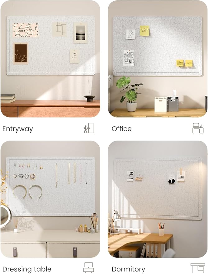 Fluxynara 35.4" x 23.6" Bulletin Board, Light Gray | Cork Board Alternative with 12 Removable Adhesive Tabs, Foldable Felt Pin Board for Home, Office, Classroom & Dorm