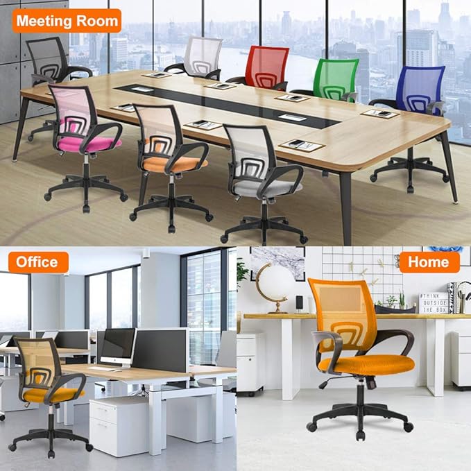 BestOffice | Ergonomic Office Chair | Mid-Back Swivel Desk Chair | Breathable Backrest & Lumbar Support | Adjustable Height | Sponge Seat | Rolling Wheels | Orange | for Adults & Women | Pack of 2
