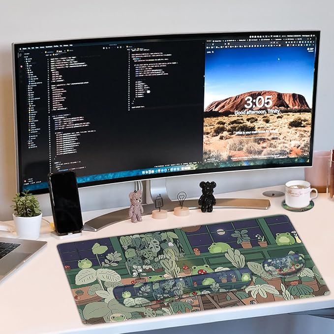Cute Frog 4 in 1 Large Mouse Pad Set, Kawaii Extended Mouse Pad Set Desk Pad Easy Typing for Typing Office Game 35.4 x15.7 in - Kawaii Frog