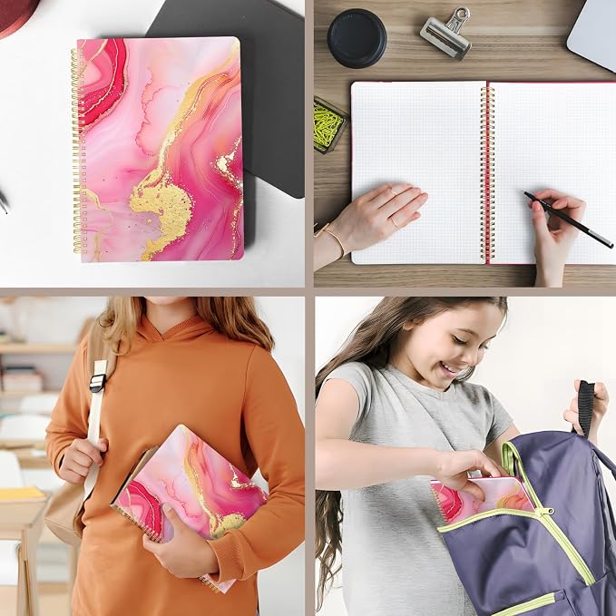 Cute Spiral Notebook journal A4 Aesthetic Pretty Design for Women Girls Kawaii with Pocket, 8.5 x 11 inch, Graph, Marble
