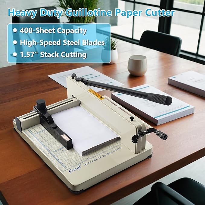 Heavy Duty 12" Guillotine Paper Cutter - 400 Sheet Capacity,Solid Steel with HSS Blade,Industrial Commercial Trimmer for Office,School,Print Shop,Safety Lock & Clear Grids