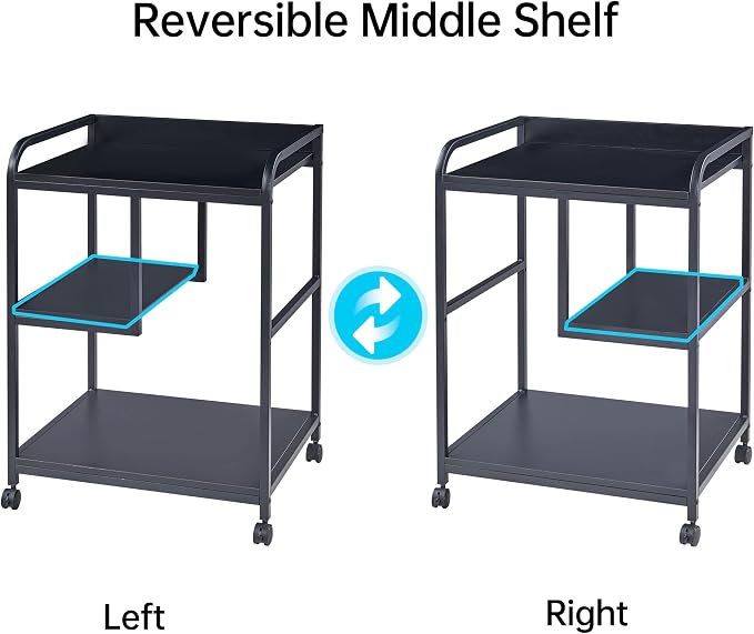 Fannova Printer Stand with Storage Shelf for PC Computer Tower CPU Shredder | Table for 22"x18" Large Printer, Rolling Printer Cart with Wheels for Home Office Organization, Black Color