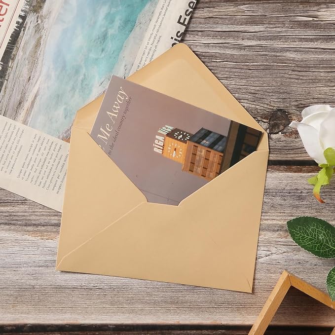 50 Pack Colored A7 Invitation Envelopes 5x7 Brown, 5 1/4 x 7 1/4 in | 5 Colors Envelopes with Gold Stickers For Cards and Invitations